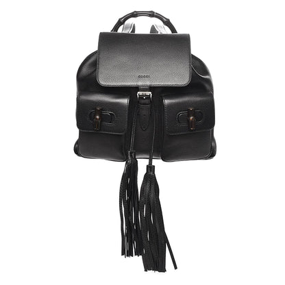 Gucci Cellarius Calfskin Medium Bamboo Backpack Black 1 of 7