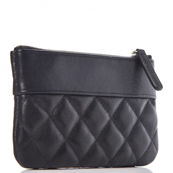 Sheepskin Quilted Small Vintage Mademoiselle Cosmetic Case Black