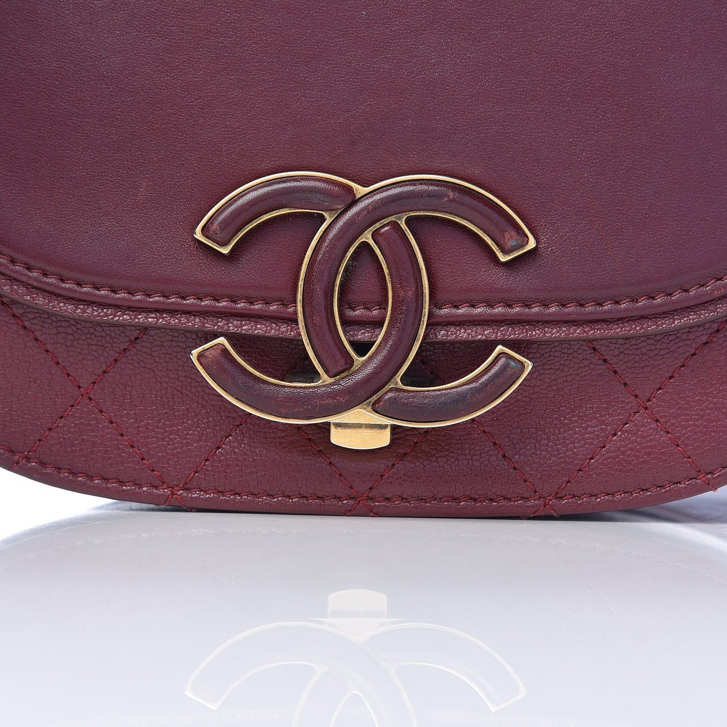 Shiny Calfskin Goatskin Quilted Small Coco Curve Messenger Flap Burgundy