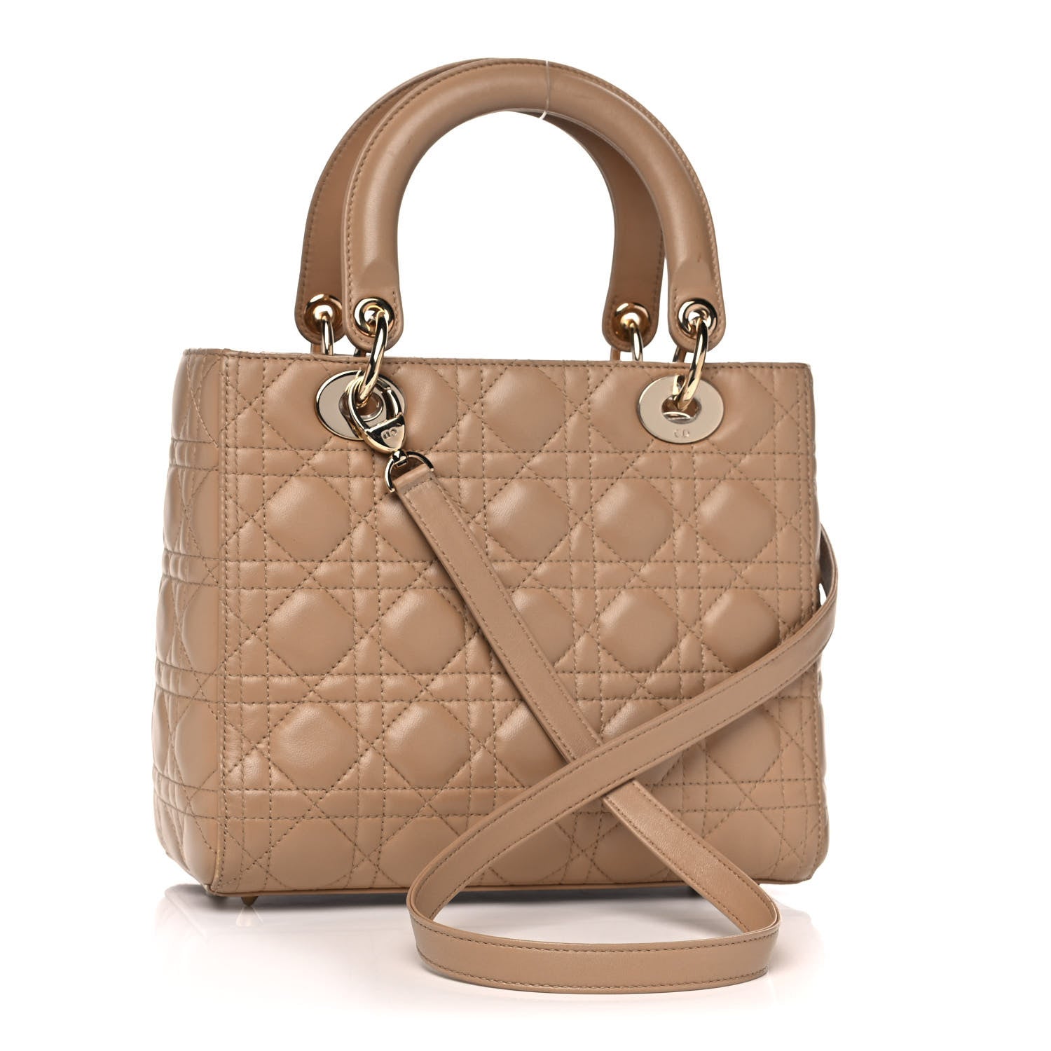 Christian Dior Lambskin Cannage Medium Lady Dior Beige 2 of 12