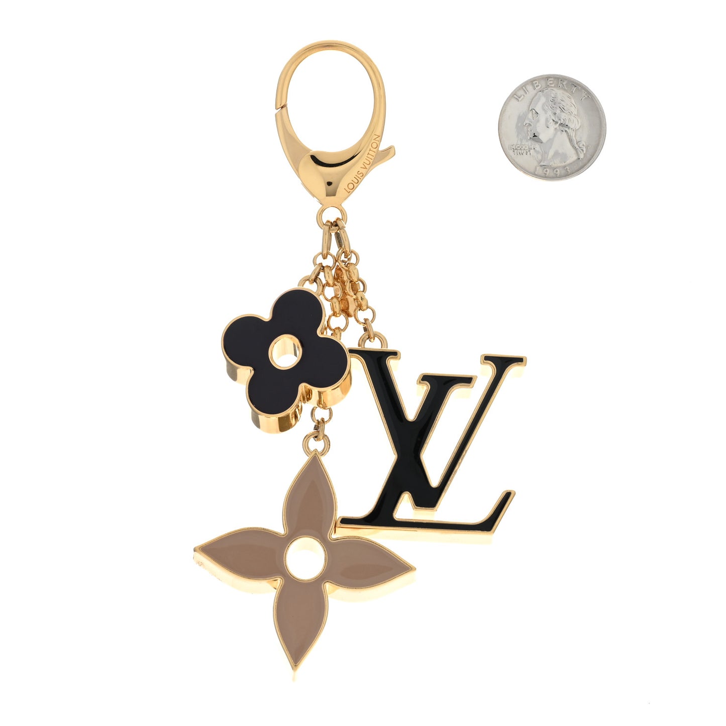 Metal Enamel Fleur De Monogram Bag Charm Dore