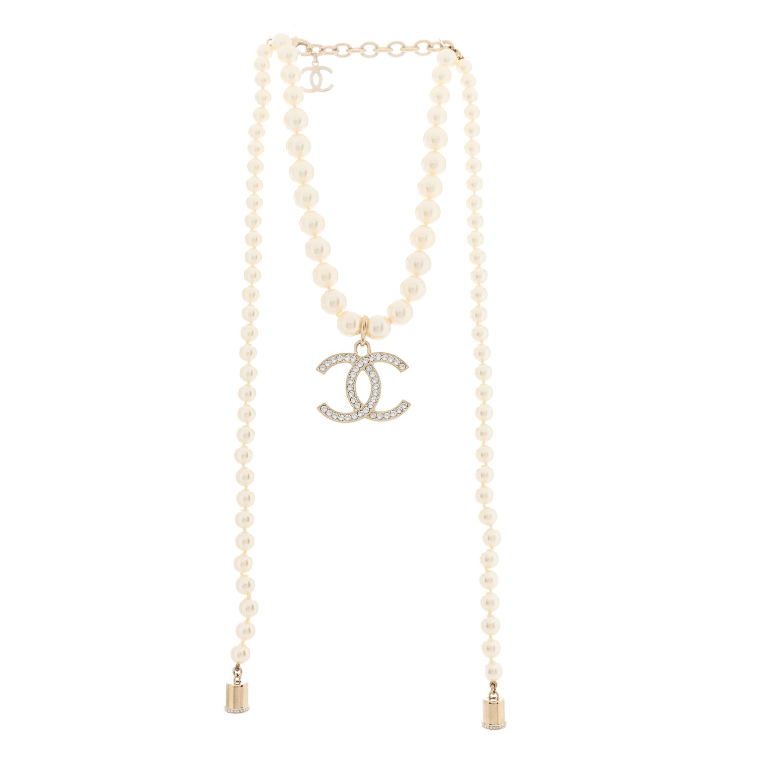Chanel Pearl Crystal CC Airpods Necklace Gold 2 of 3
