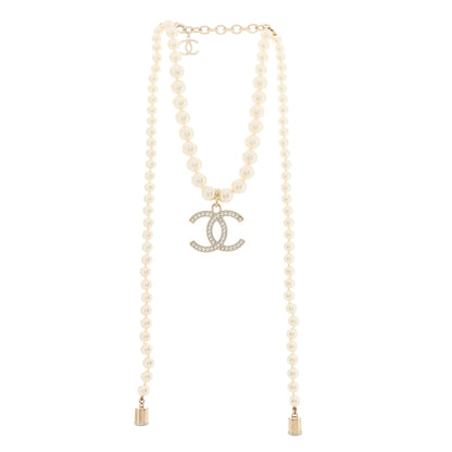 Chanel Pearl Crystal CC Airpods Necklace Gold 2 of 3