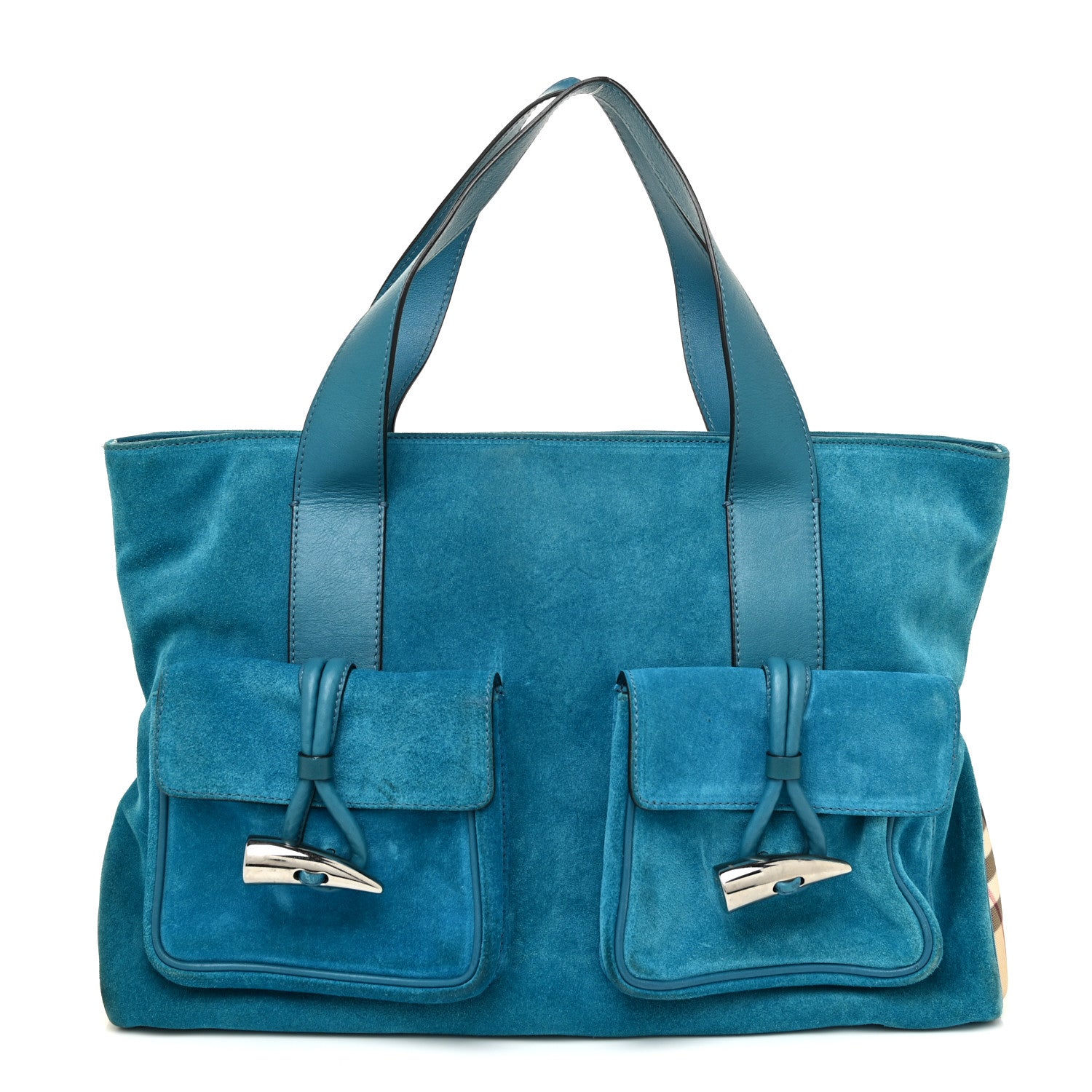 Burberry Suede Classic Check Shoulder Bag Blue 1 of 24