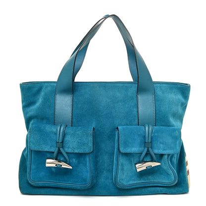 Burberry Suede Classic Check Shoulder Bag Blue 1 of 24