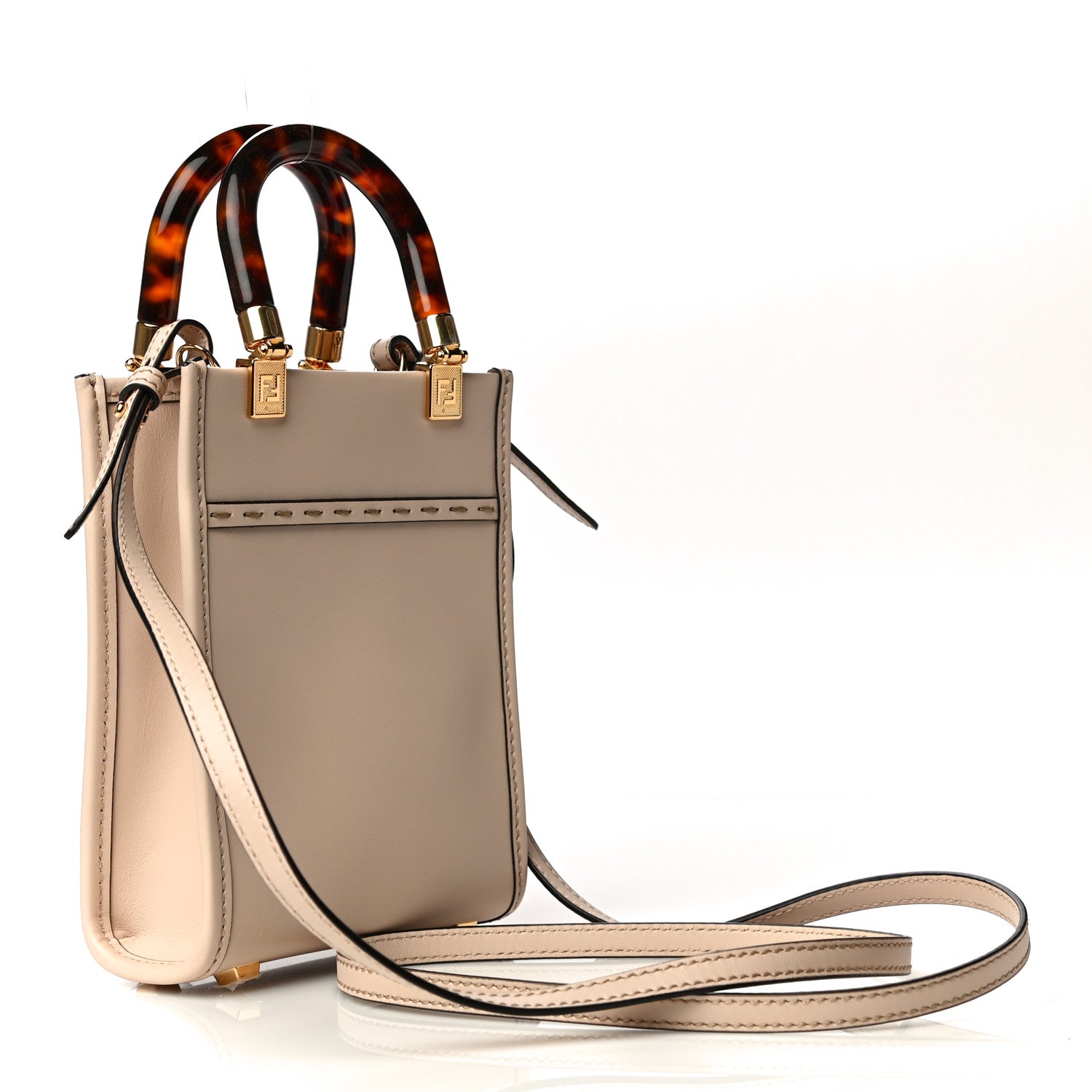 Fendi Vitello King Plexiglass Logo Embossed Mini Fendi Sunshine Shopper Tote Poudre 3 of 10