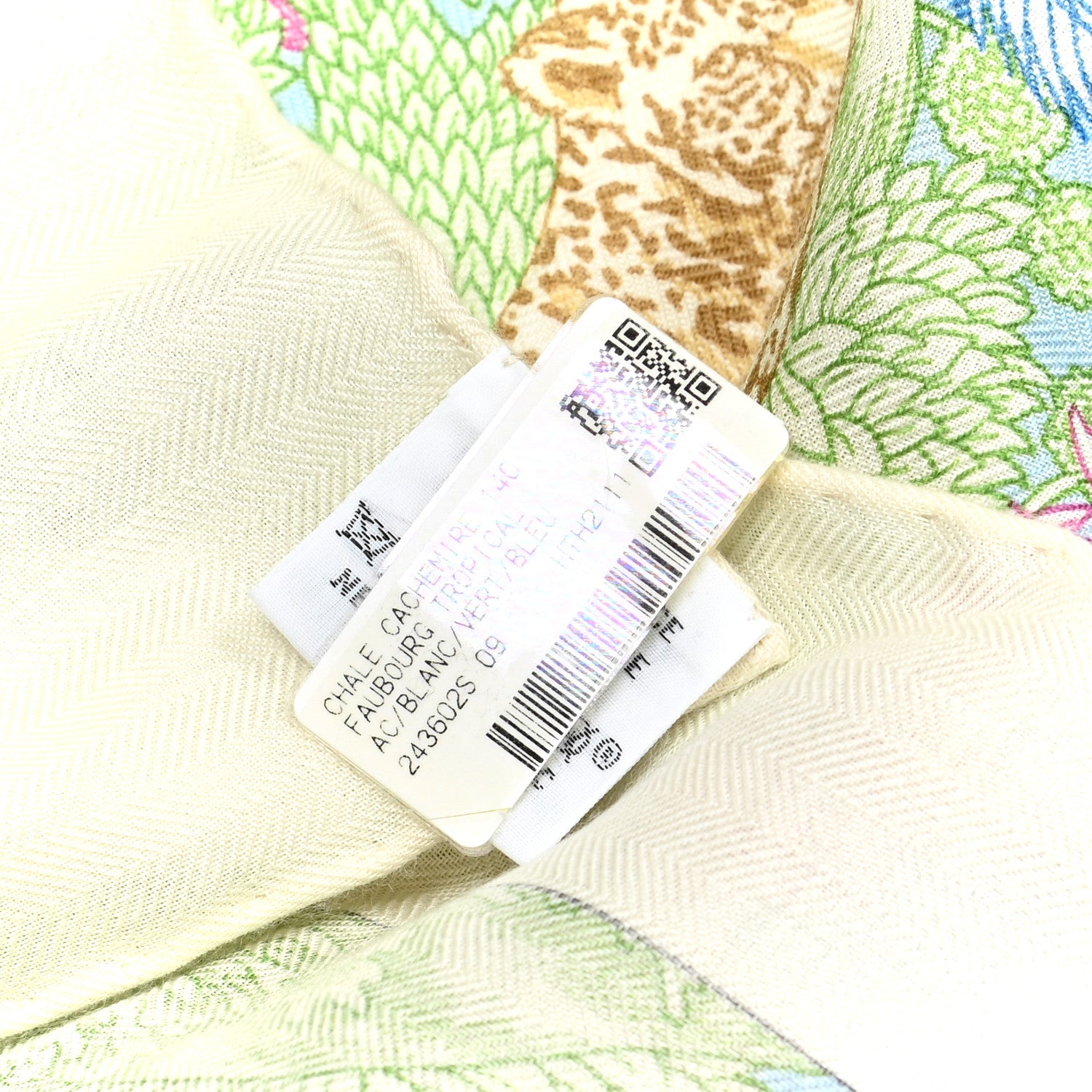 Hermes Cashmere Silk Faubourg Tropical Shawl 140 White Vert Bleu 3 of 5