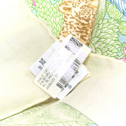 Hermes Cashmere Silk Faubourg Tropical Shawl 140 White Vert Bleu 3 of 5