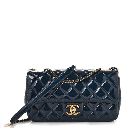 Chanel Patent Goatskin Quilted Medium CC Eyelet Flap Blue 1 of 12