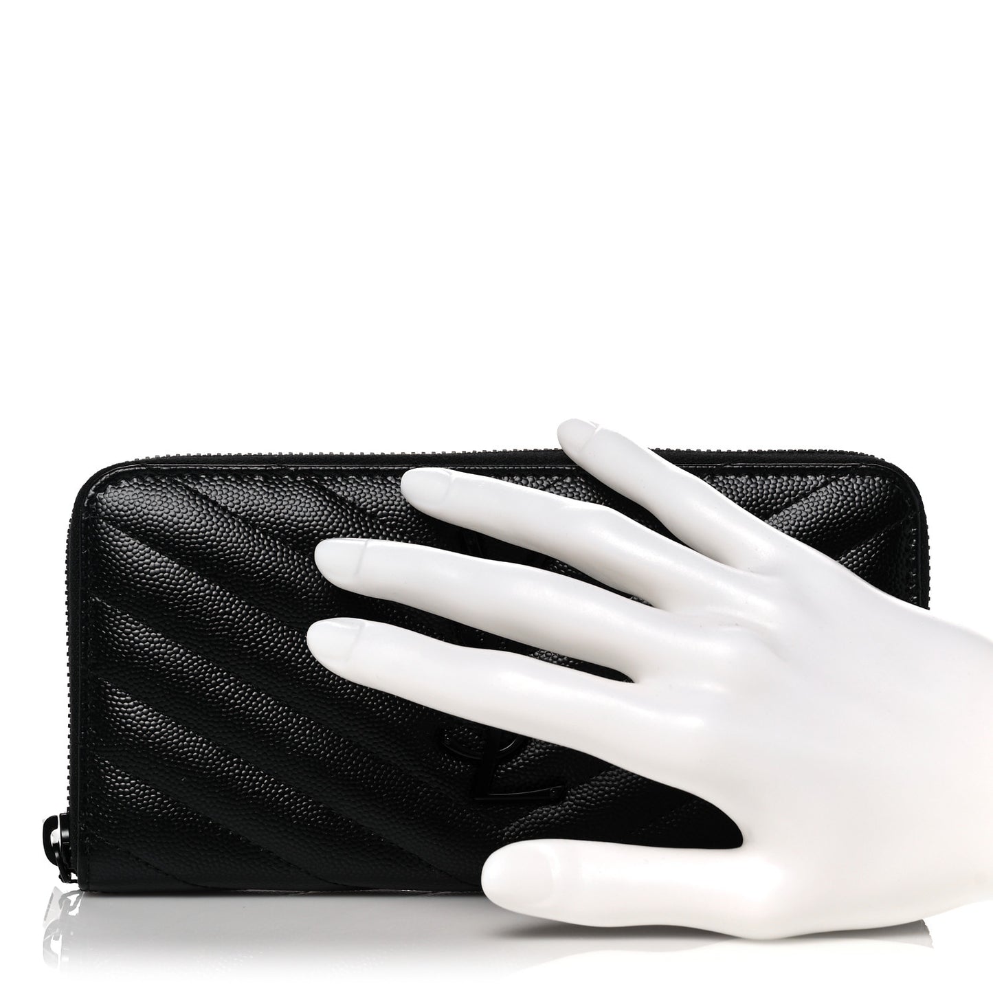 Grain De Poudre Matelasse Chevron Monogram Monochrome Zip Around Wallet Black