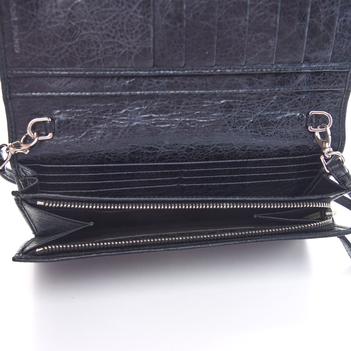 Agneau Giant 12 Silver Hardware Continental Wallet on Strap Black