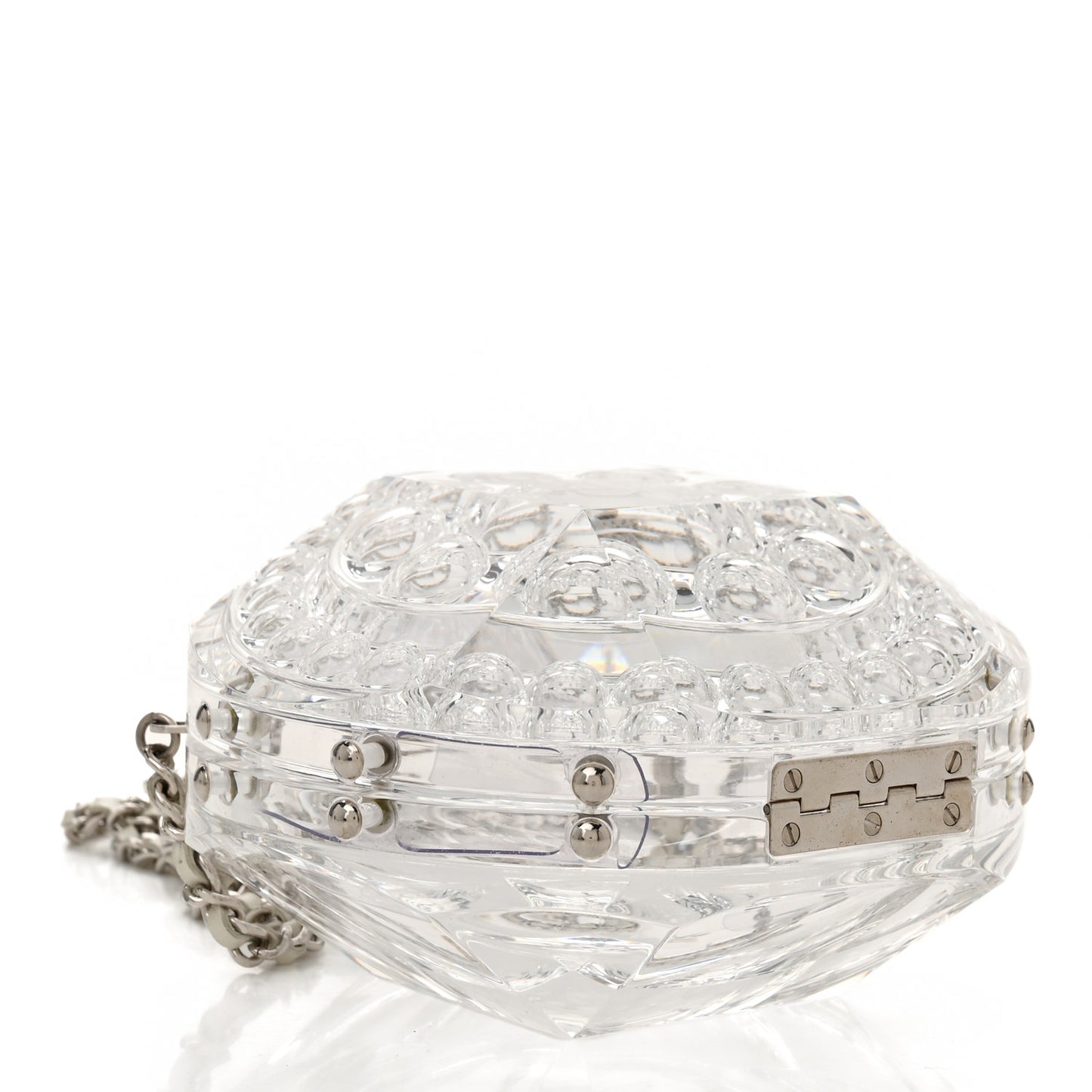 Transparent Lucite Round CC Minaudiere Clutch White