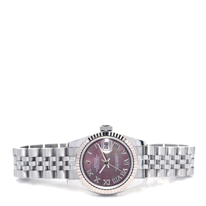 Rolex Stainless Steel 18K White Gold Black Mother of Pearl 26mm Oyster Perpetual Datejust Watch Roman 179174 2 of 4
