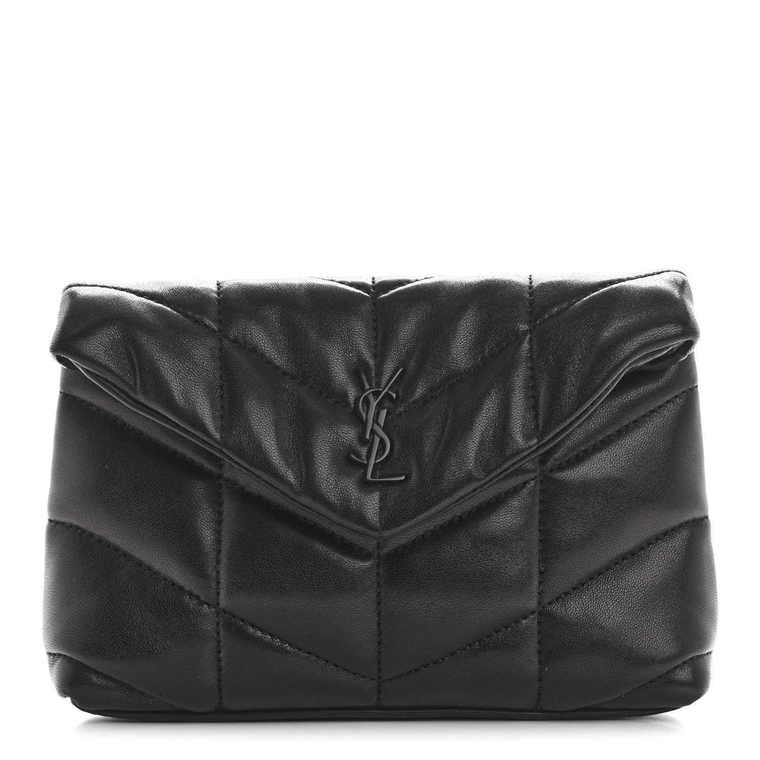 Saint Laurent Lambskin Monogram Loulou Puffer Pouch Clutch Black 1 of 11