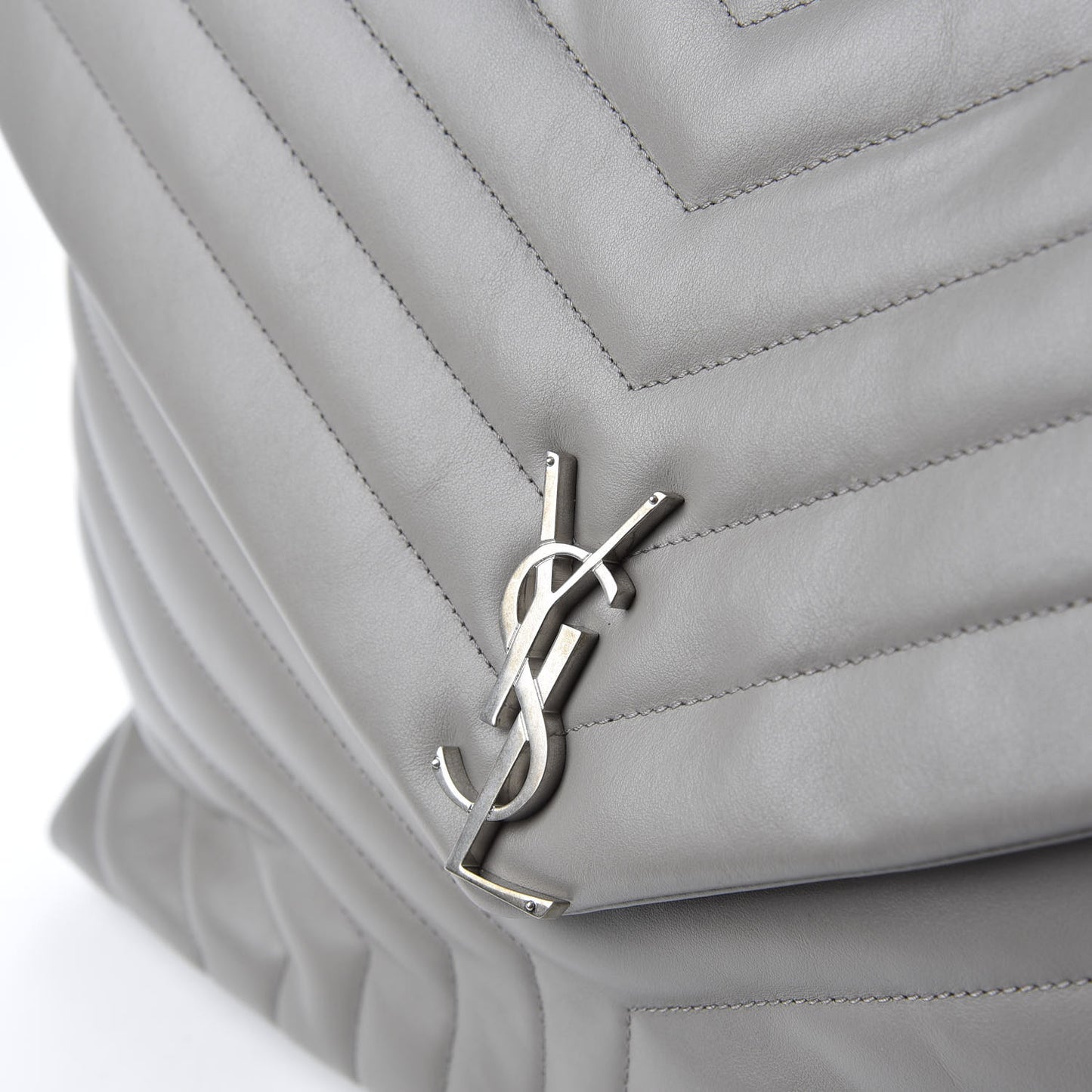 Calfskin Y Quilted Monogram Large Loulou Chain Satchel Light Grey