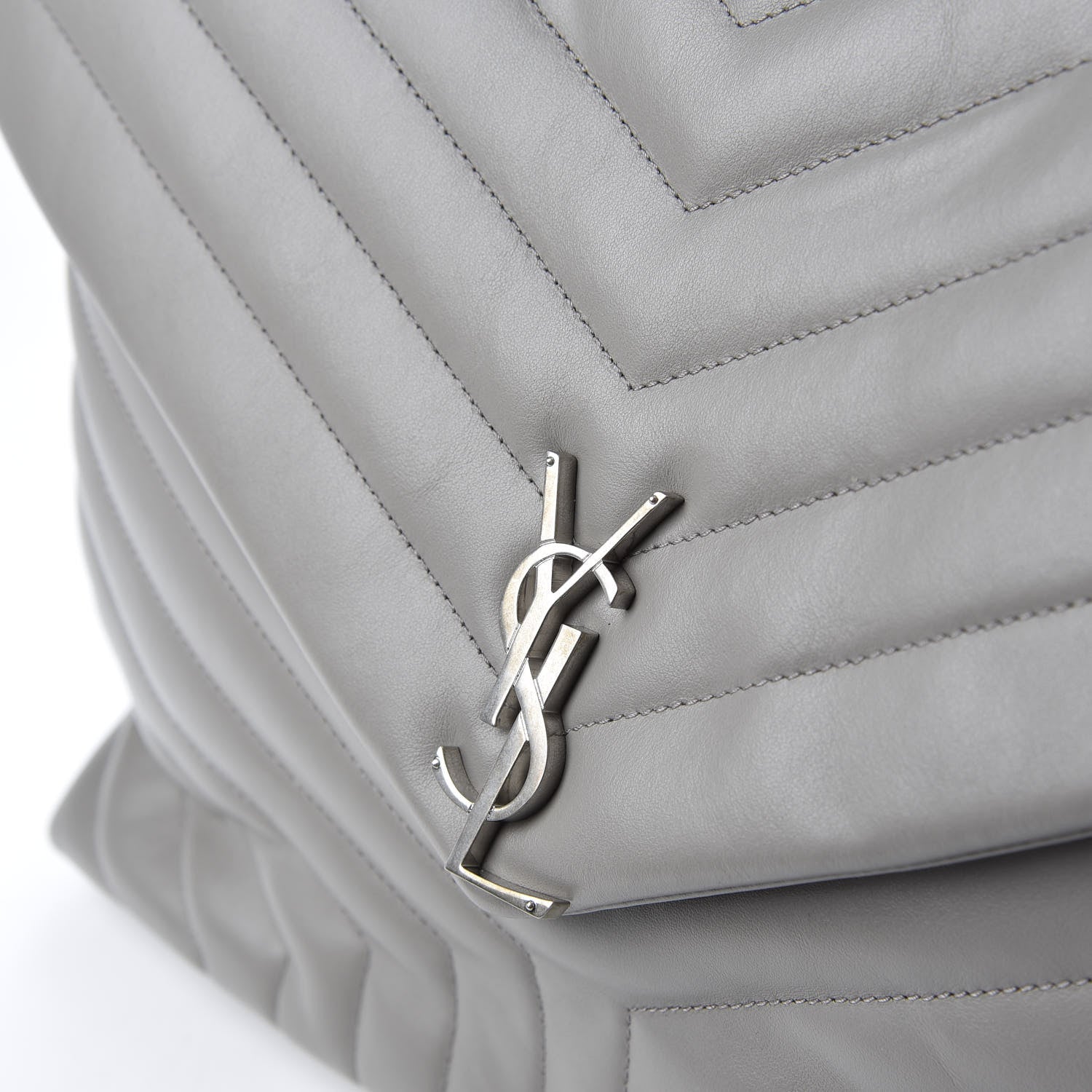 Saint Laurent Calfskin Y Quilted Monogram Large Loulou Chain Satchel Light Grey 12 of 13