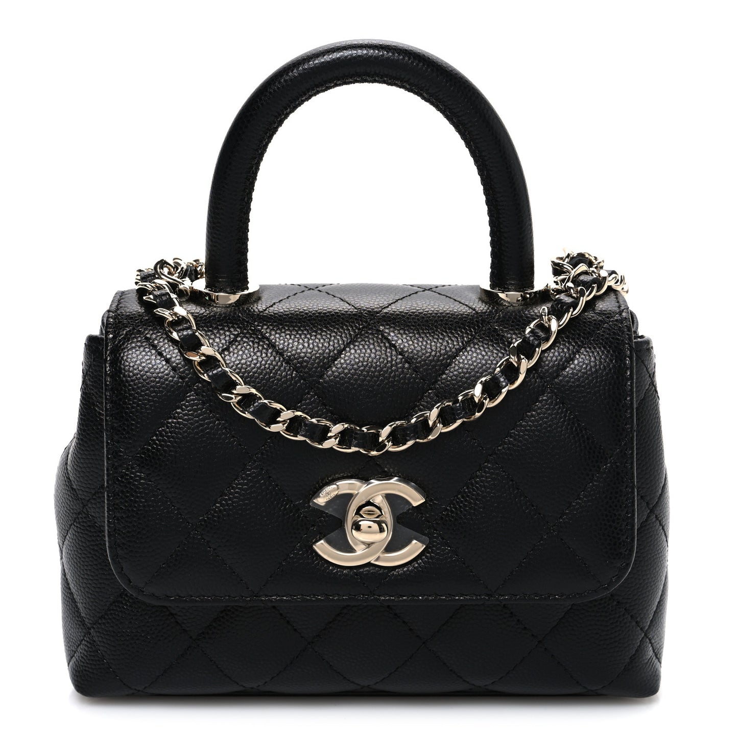 Caviar Quilted Coco Handle Clutch With Chain Black