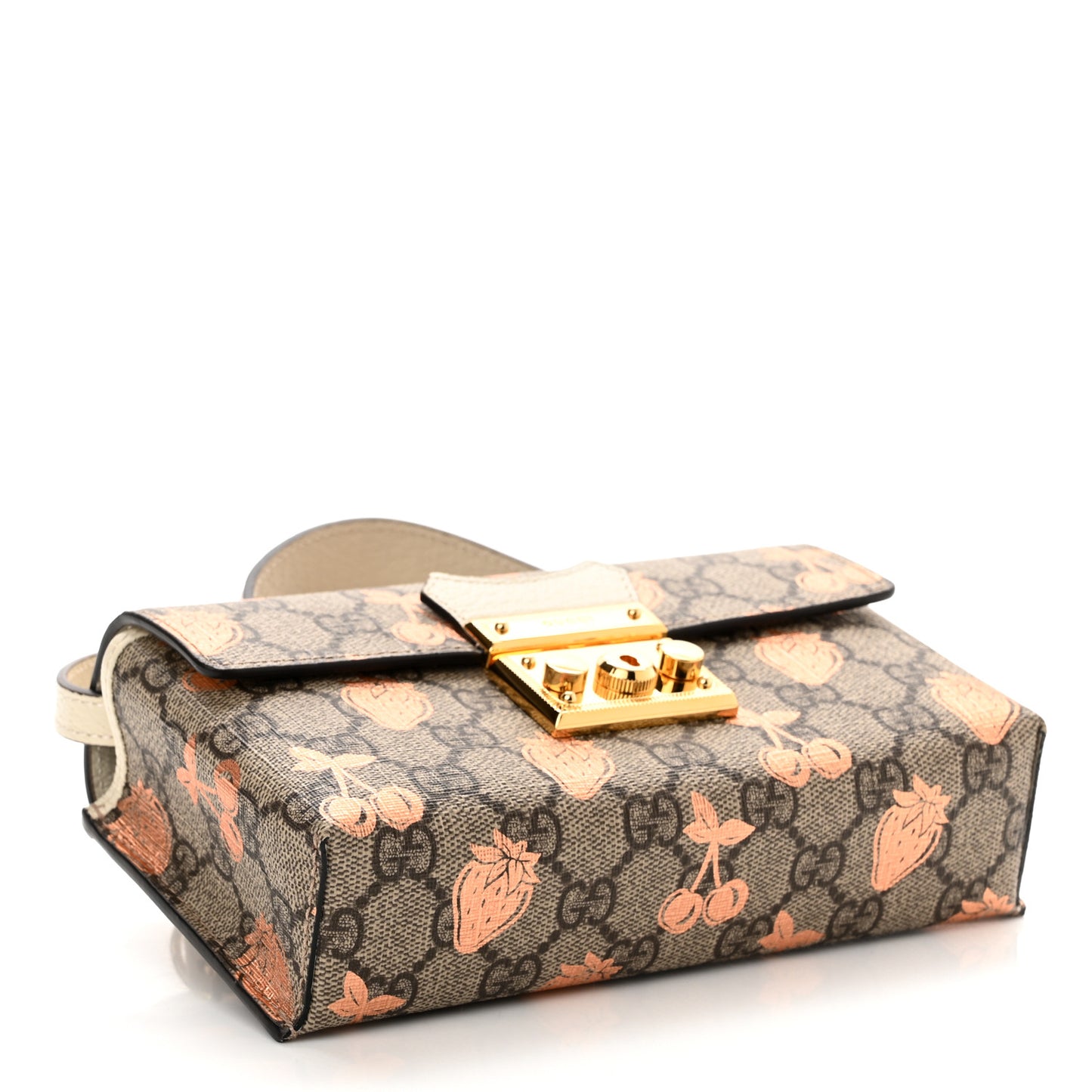 GG Supreme Monogram Berry Textured Dollar Calfskin Mini Padlock Top Handle Shoulder Bag Beige Ebony Light Copper Mystic White