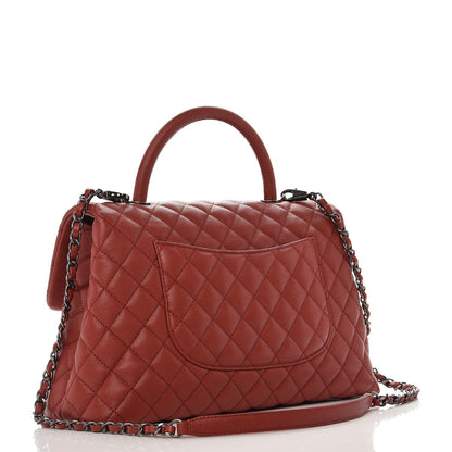 Chanel Caviar Quilted Medium Coco Handle Flap Dark Red 4 of 8