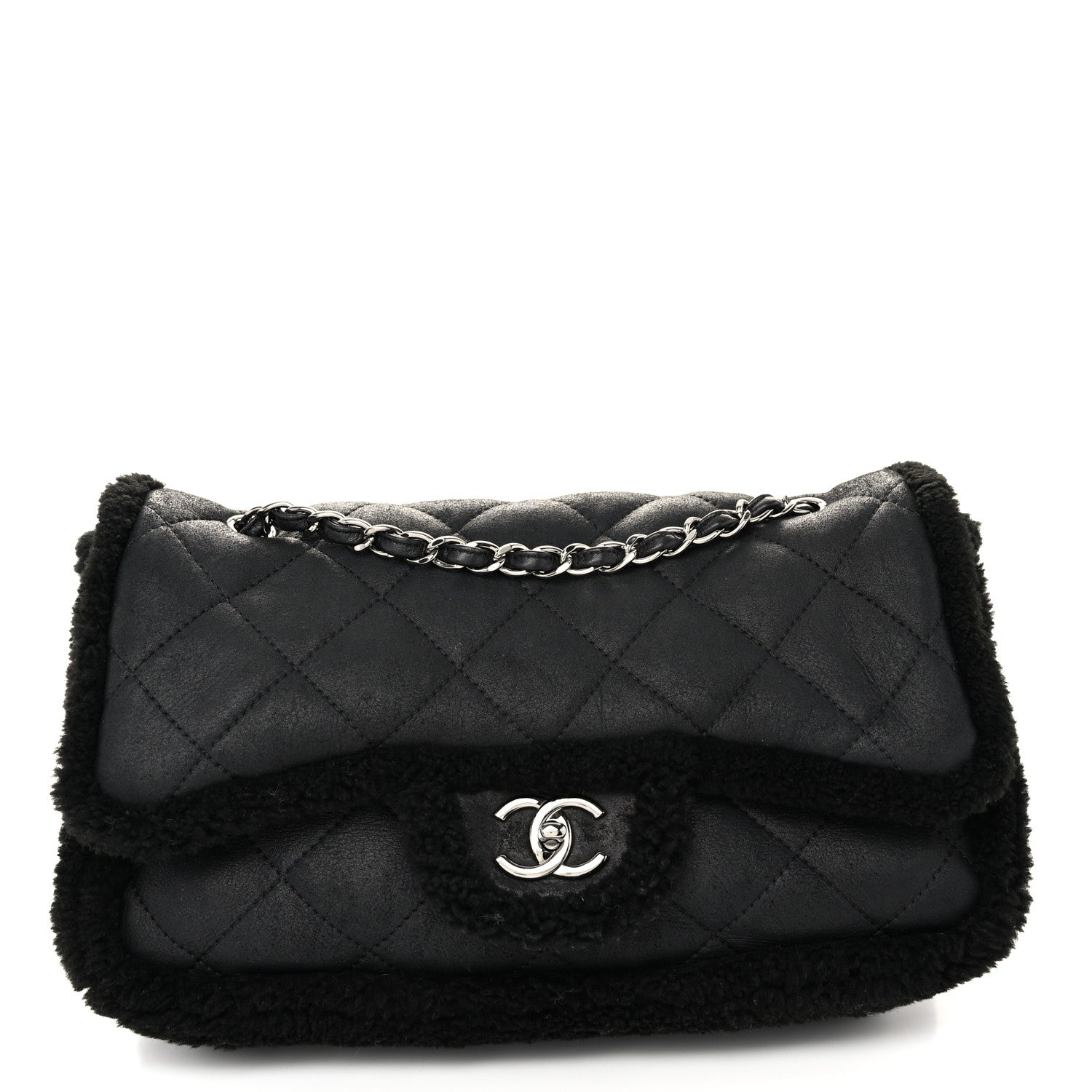 Chanel Shearling Quilted Jumbo Single Flap Black 1 of 9