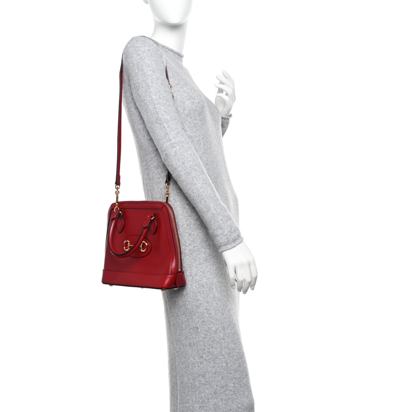 Boarded Plutone Calfskin Small Horsebit 1955 Top Handle Bag Red