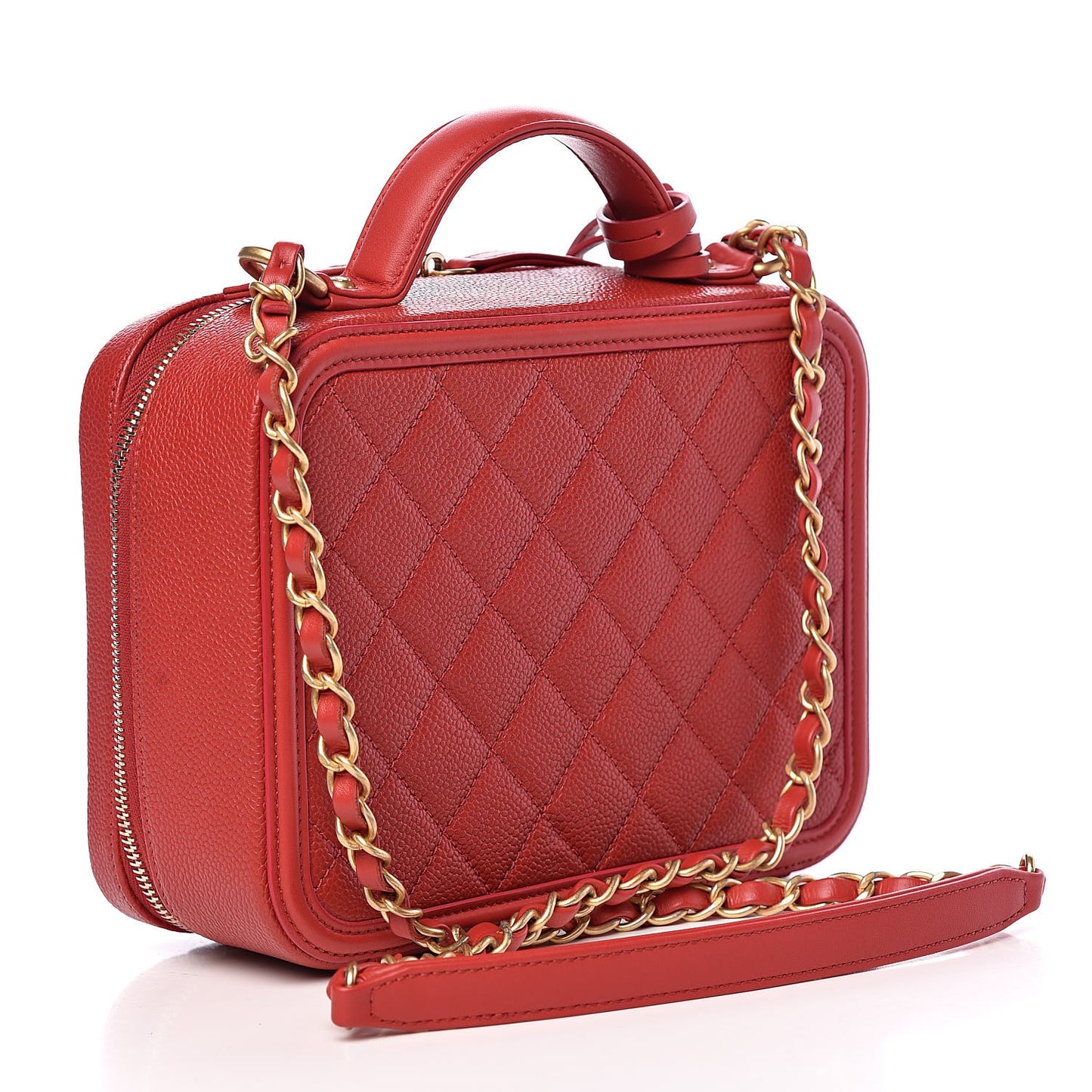 Caviar Quilted Medium CC Filigree Vanity Case Red