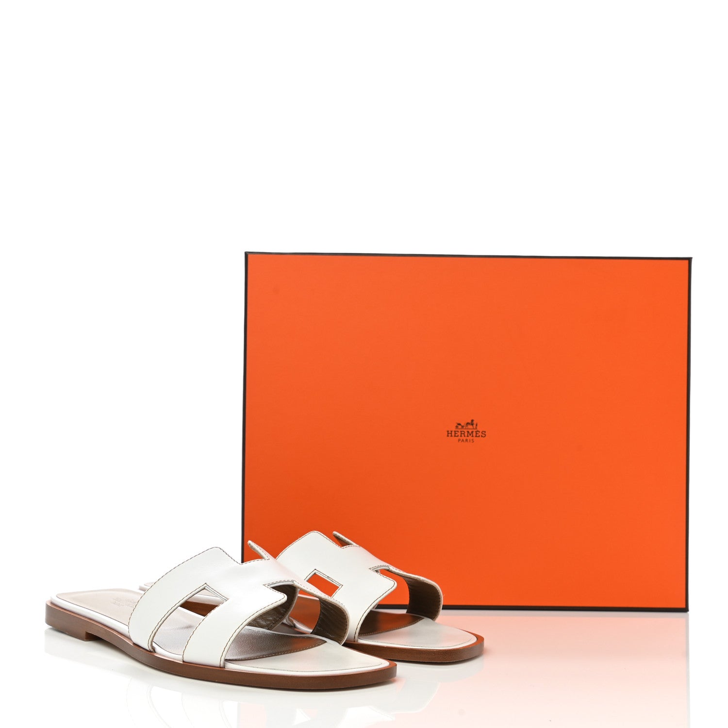 Hermes Box Calfskin Oran Sandals 37.5 White 10 of 10