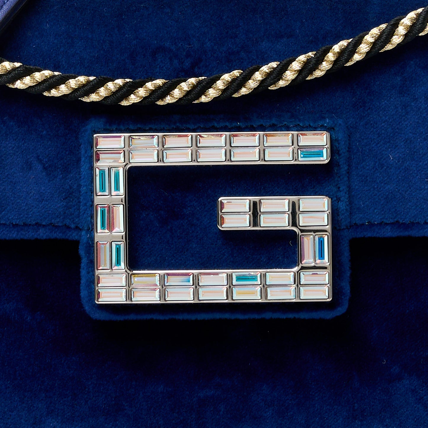 Velvet Crystal Square G Shoulder Bag Cobalt Blue
