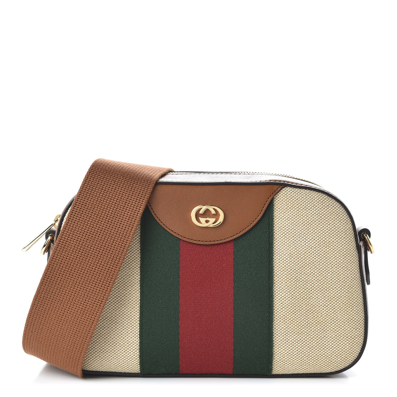 Gucci Vintage Canvas Web Shoulder Bag Sand Cuir 1 of 10