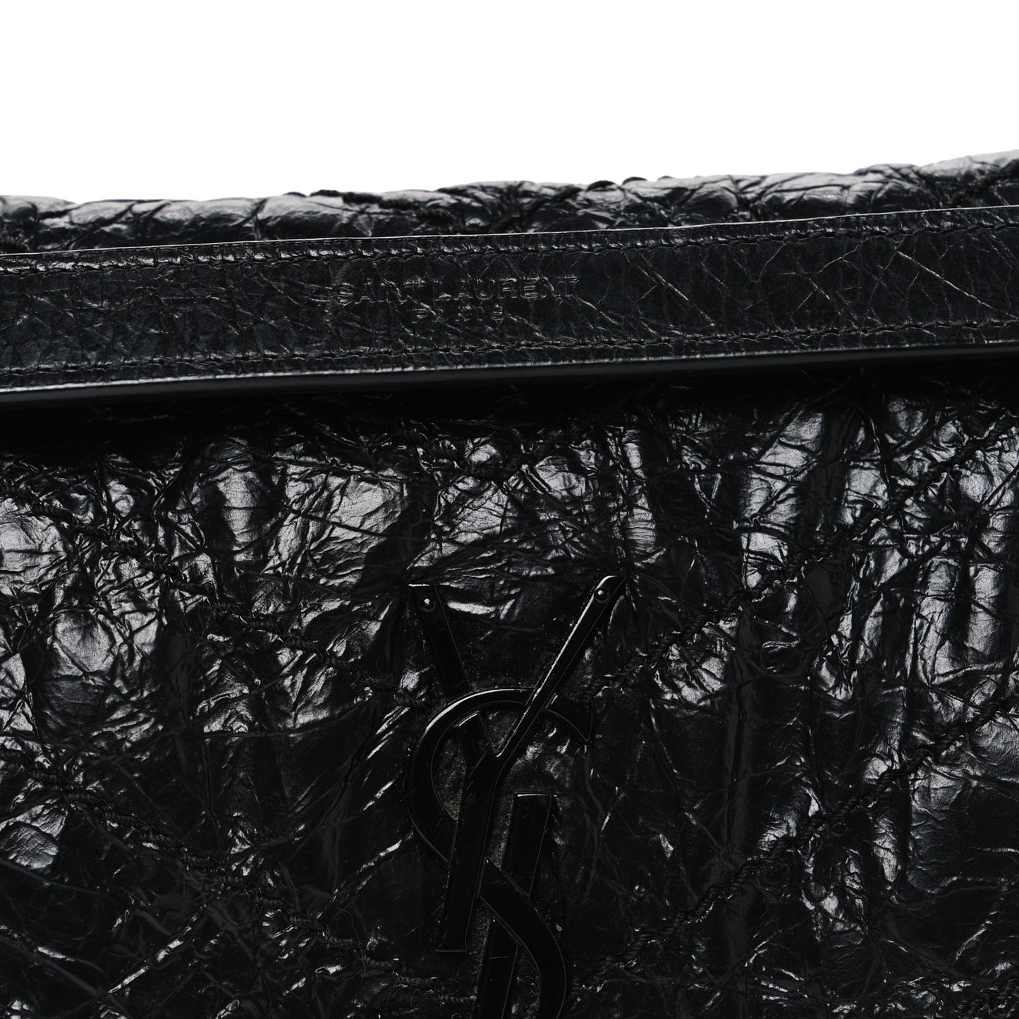 Crinkled Calfskin Matelasse Monogram Baby Niki Chain Satchel Black