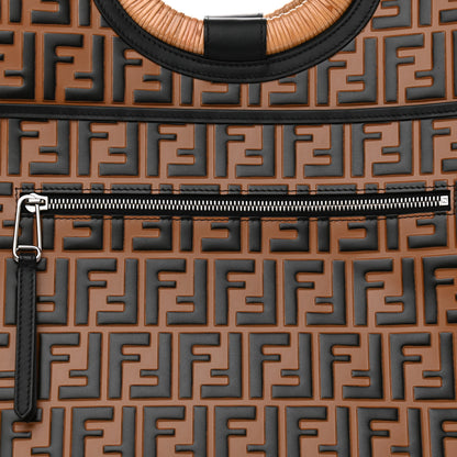 Fendi Vitello Century Wicker FF Embossed Large Runaway Shopper Tote Tobacco Black 8 of 11