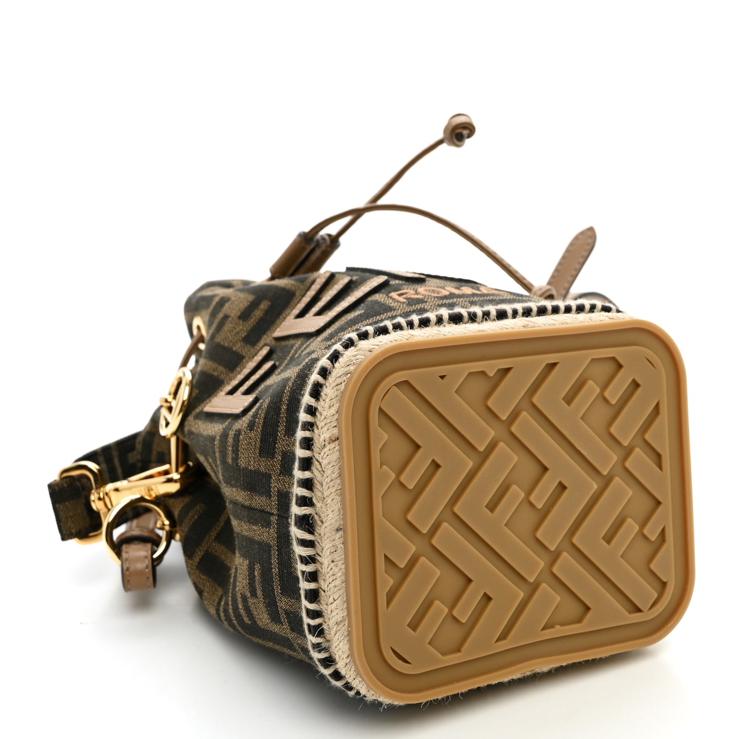 Fabric Jacquard Vitello Grace Raffia FF 1974 Logo Mini Mon Tresor Bucket Bag Tobacco Moro Sand