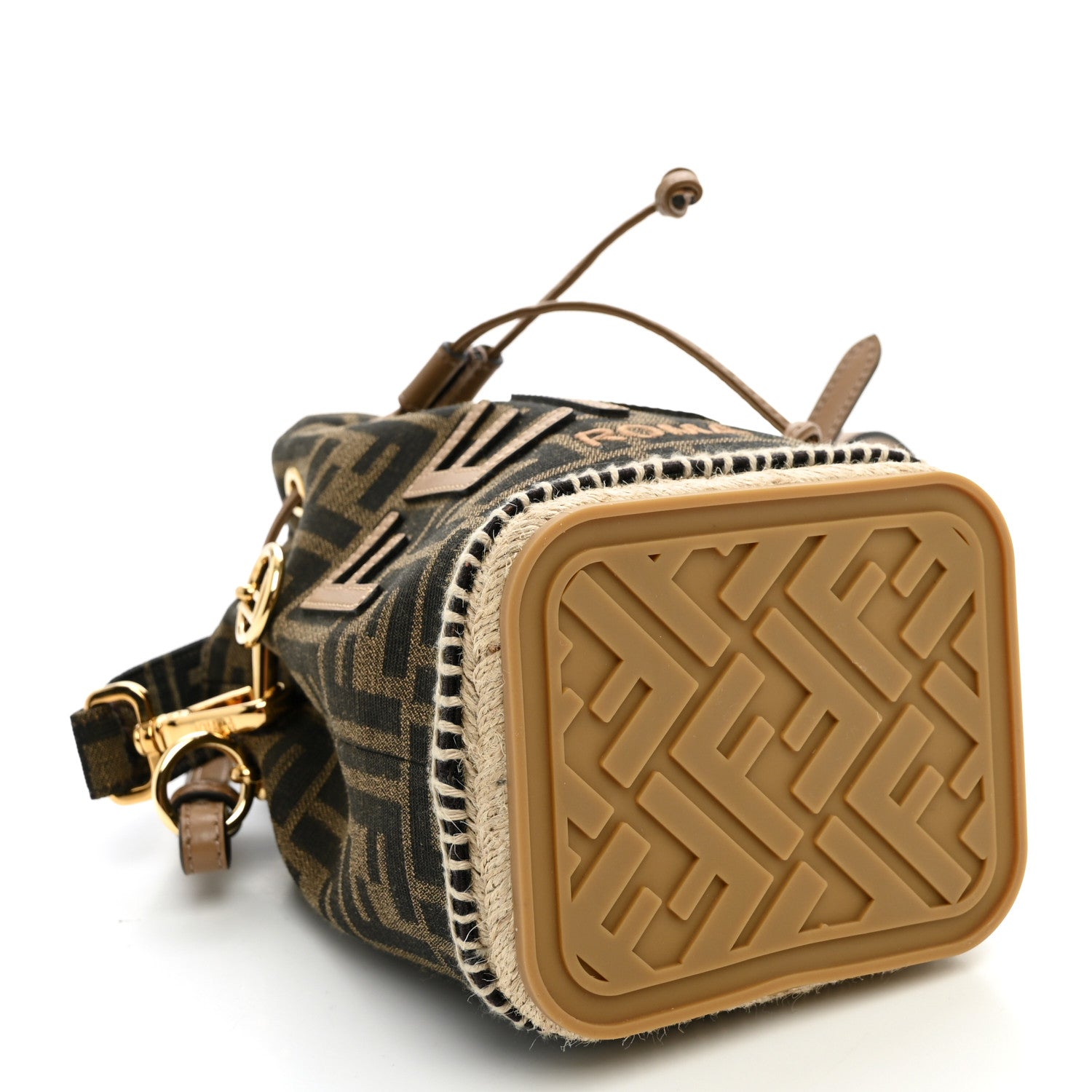 Fendi Fabric Jacquard Vitello Grace Raffia FF 1974 Logo Mini Mon Tresor Bucket Bag Tobacco Moro Sand 4 of 10