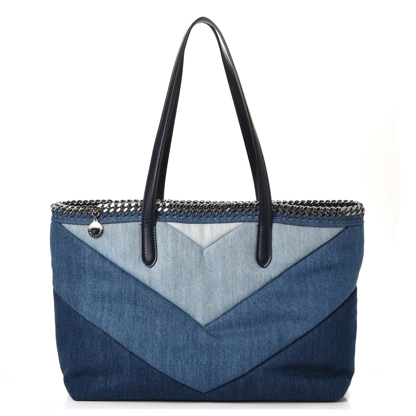 Eco Denim Chevron Quilted Falabella East West Shopper Tote Blue