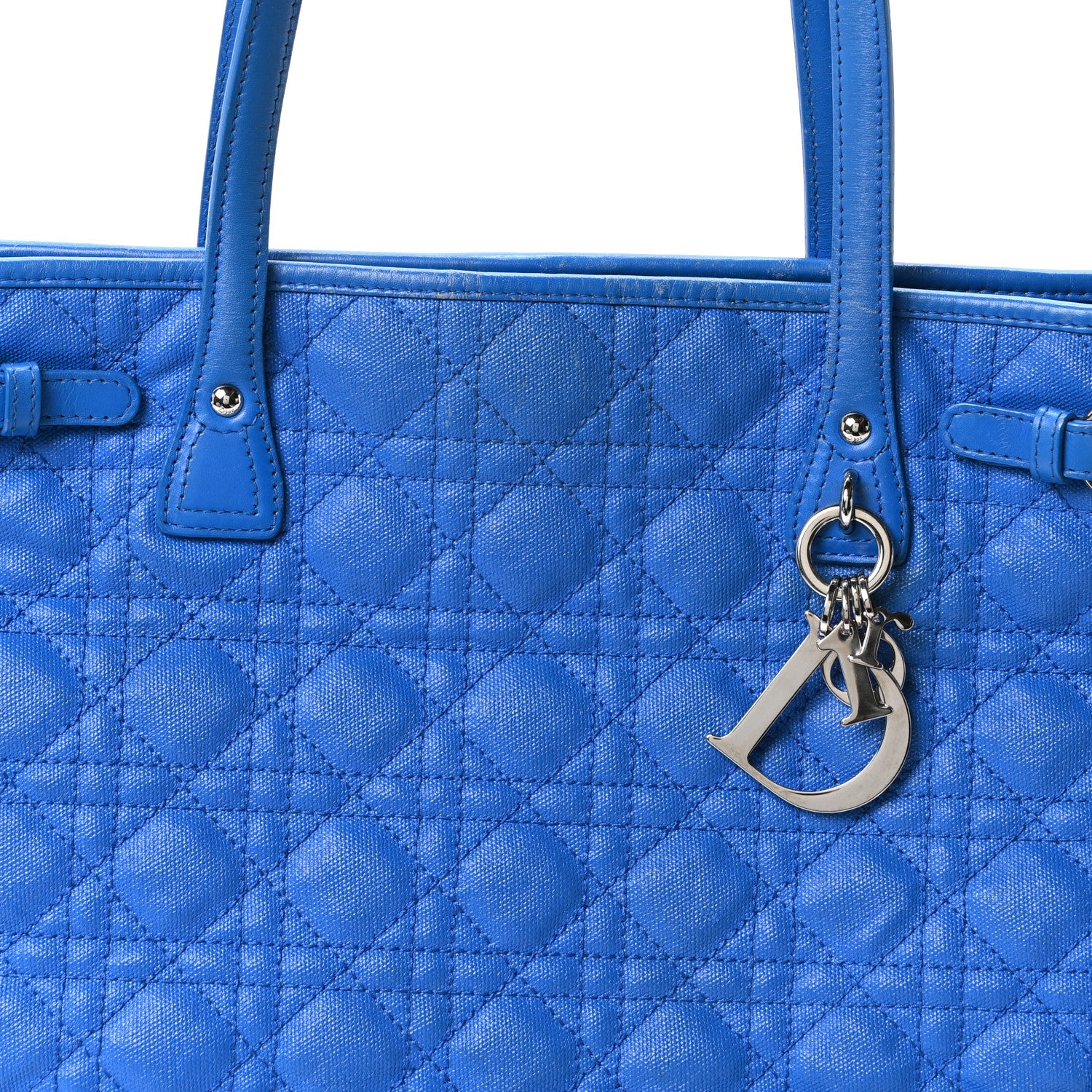 Christian Dior Coated Canvas Cannage Large Panarea Tote Blue 8 of 10