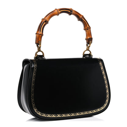 Gucci Calfskin Frame Print Bamboo Top Handle Bag Black 3 of 13