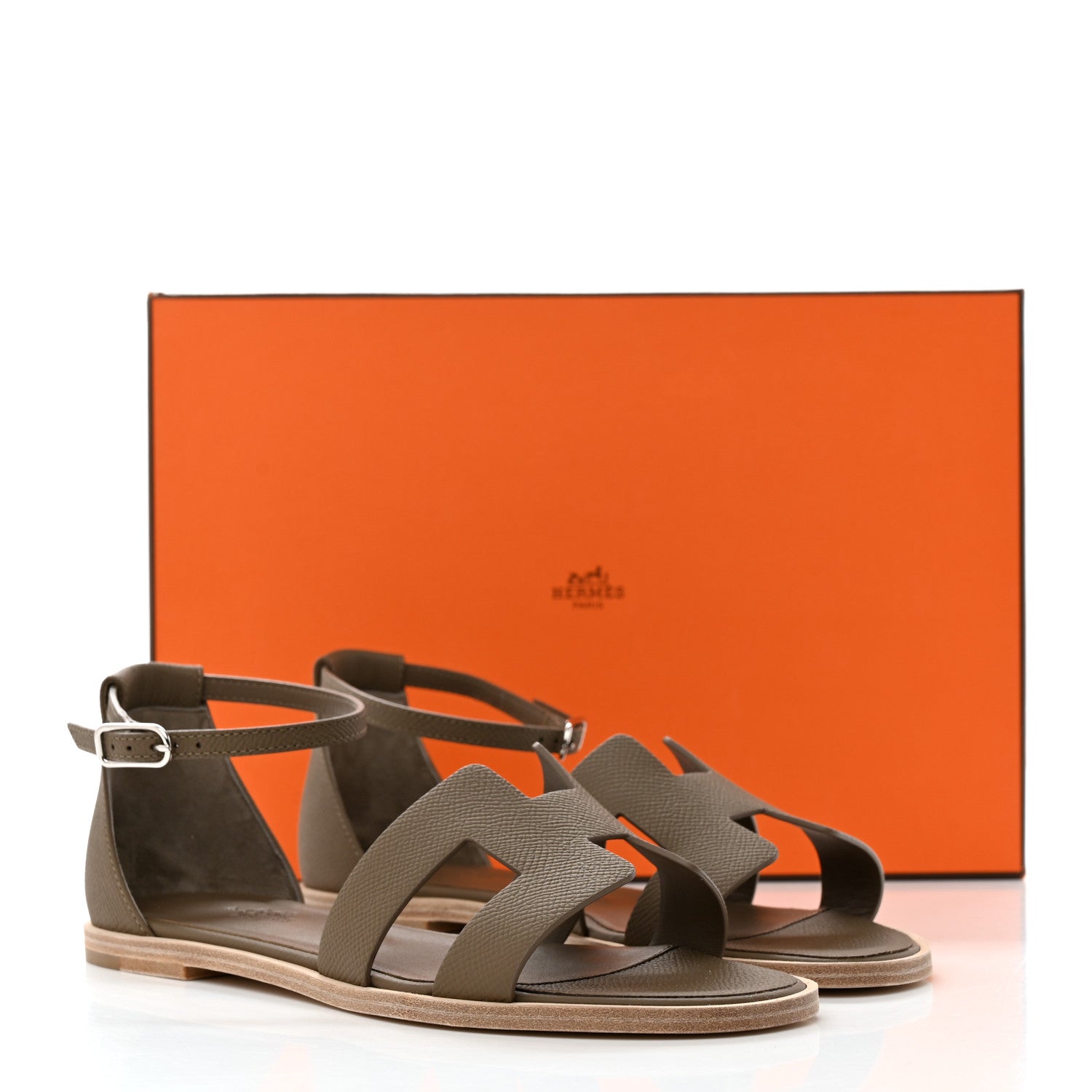 Hermes Epsom Santorini Sandals 37 Etoupe 9 of 9