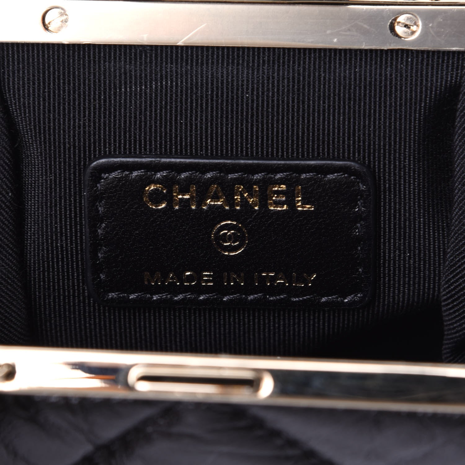 Chanel Shiny Aged Lambskin Quilted Kiss Lock Clutch With Chain Black 4 of 4
