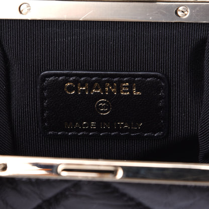 Chanel Shiny Aged Lambskin Quilted Kiss Lock Clutch With Chain Black 4 of 4