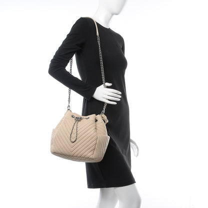Chanel Deerskin Chevron Medium CC Chain Bucket Drawstring Bag Beige 2 of 8