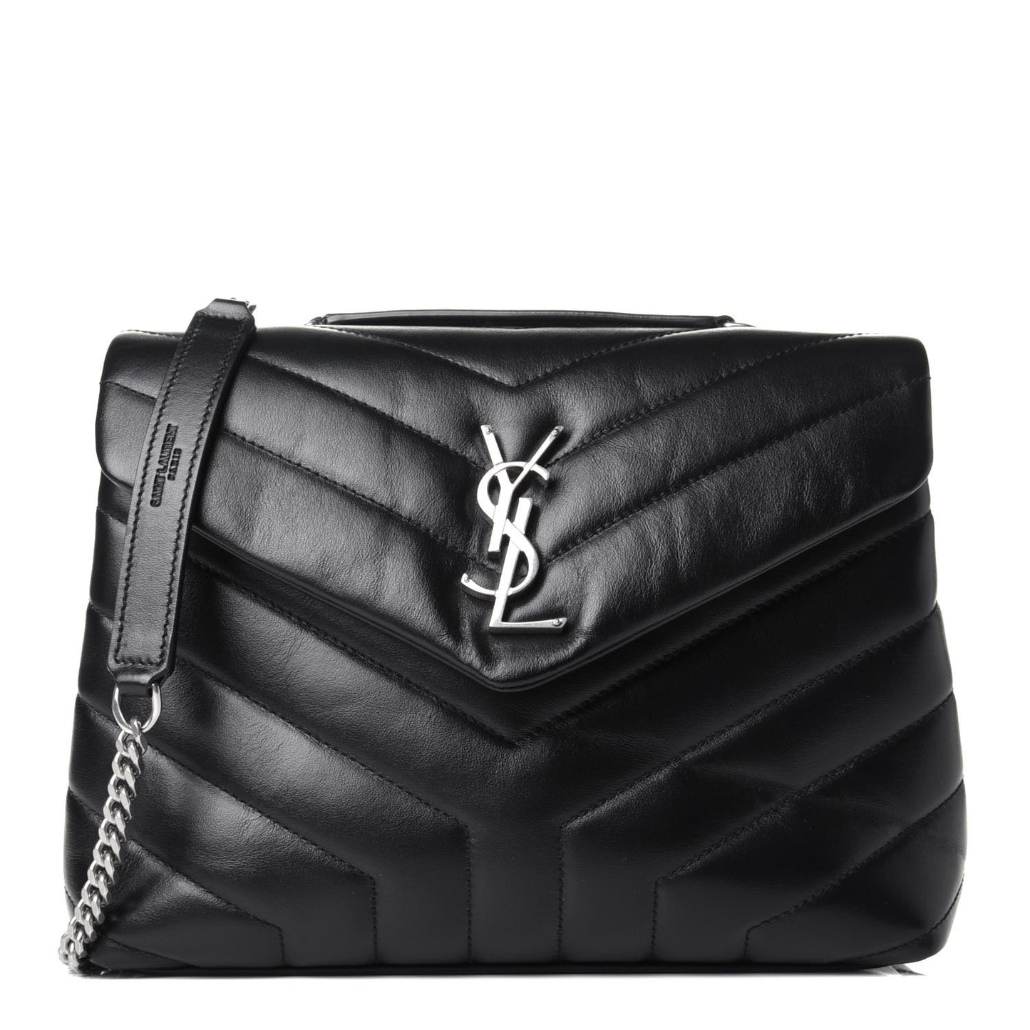 Calfskin Y Quilted Monogram Small Loulou Chain Satchel Black