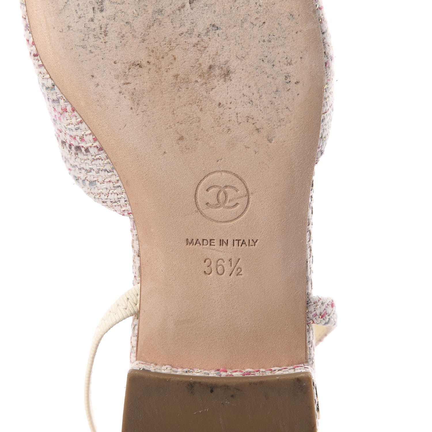Chanel Tweed Patent Cap Toe CC Slingback Flat 36.5 Pink White 6 of 10