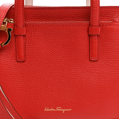Salvatore Ferragamo Hammered Calfskin Double Handle Small Amy Tote Flame Red Jasmine Flower 7 of 9