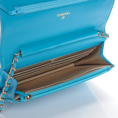 Chanel Lambskin Camellia Embossed Wallet On Chain WOC Turquoise 5 of 8