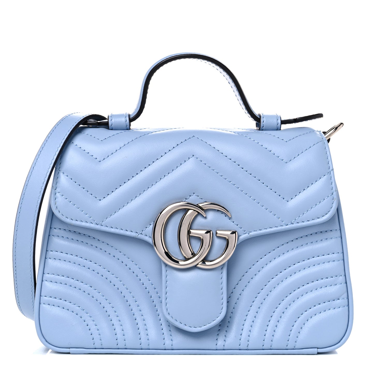 Calfskin Matelasse Mini GG Marmont Top Handle Shoulder Bag Porcelain Light Blue