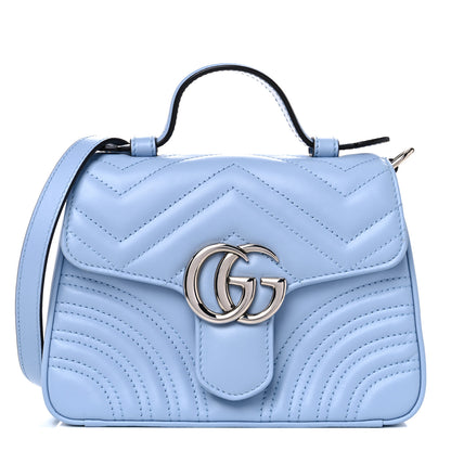 Gucci Calfskin Matelasse Mini GG Marmont Top Handle Shoulder Bag Porcelain Light Blue 1 of 14