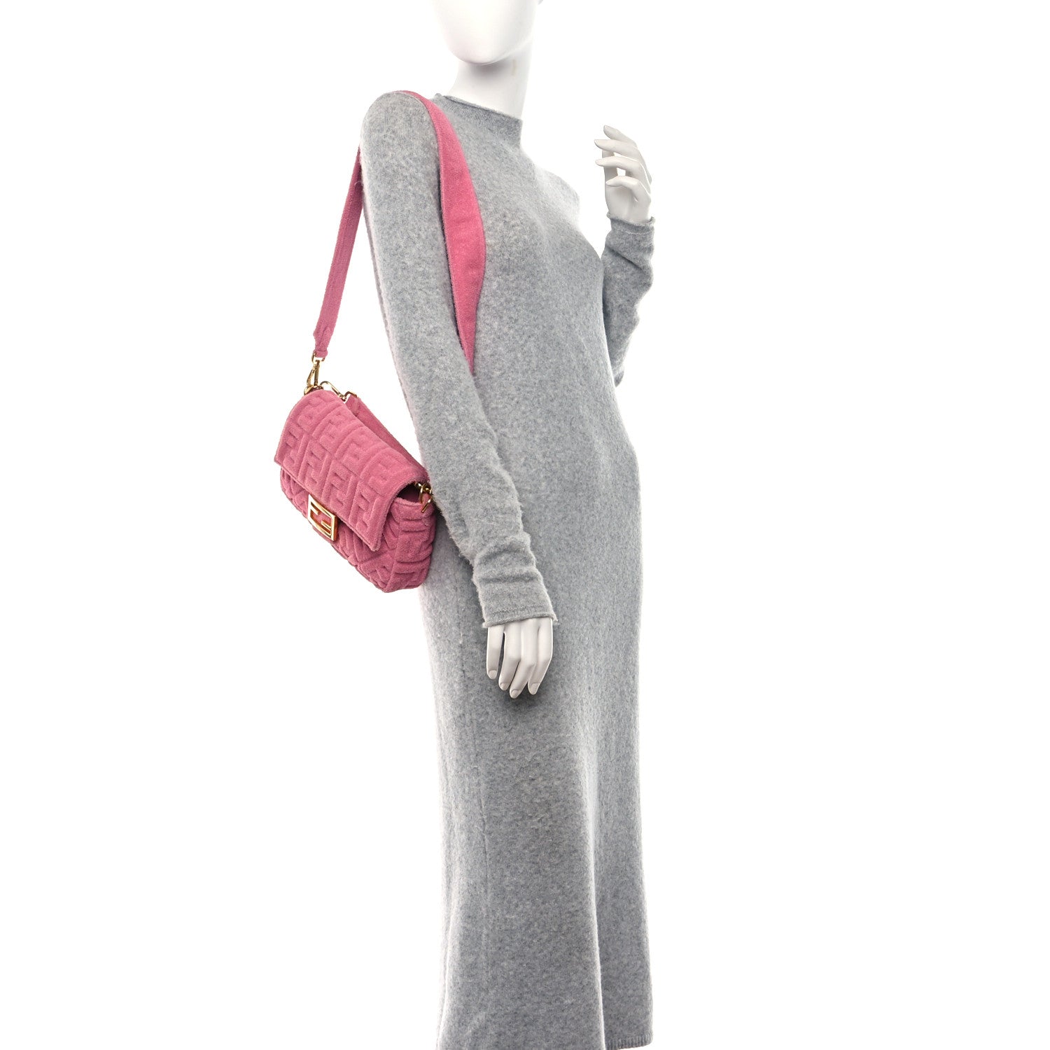 Fendi Terry Cloth Vitello Century Matte FF 1974 Embossed Baguette Lollypop 2 of 10