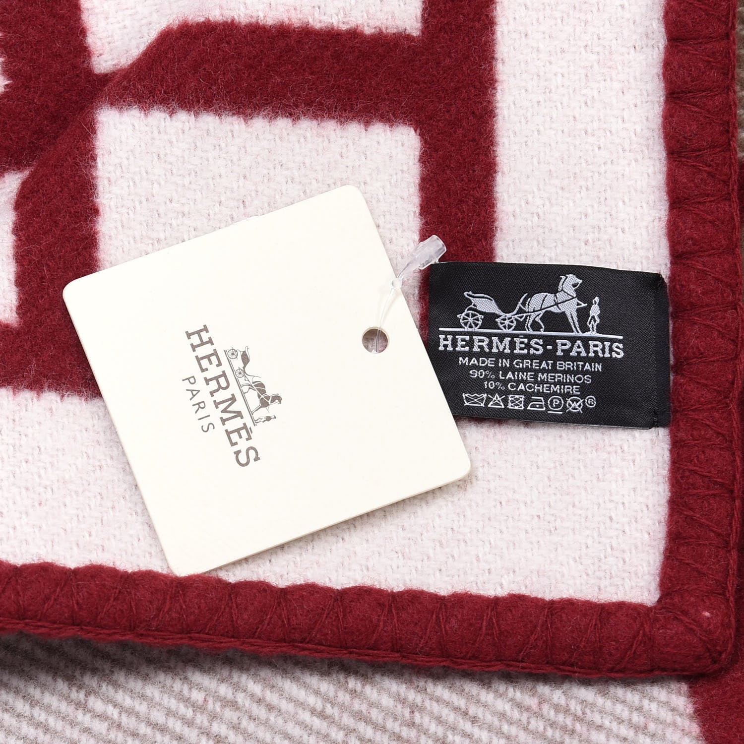 Hermes Wool Cashmere Avalon III Blanket Ecru Rouge H 3 of 3