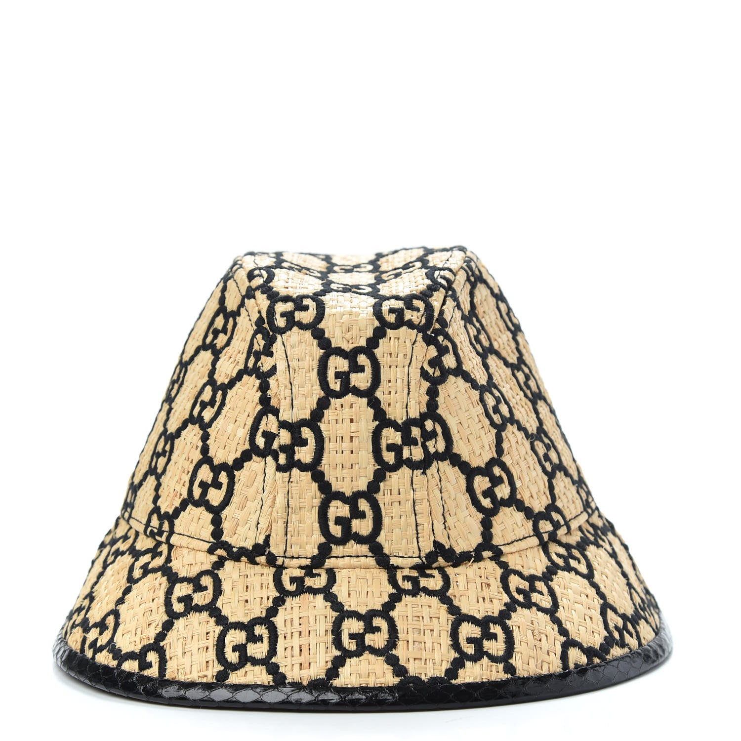 Gucci Raffia Elaphe GG Monogram Embroidered Fedora Hat S Ivory Black 4 of 7