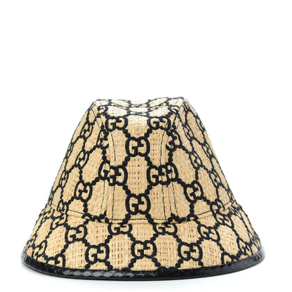 Gucci Raffia Elaphe GG Monogram Embroidered Fedora Hat S Ivory Black 4 of 7